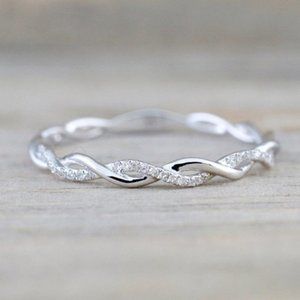 NEW Sterling Silver Diamond Twisted Eternity Ring